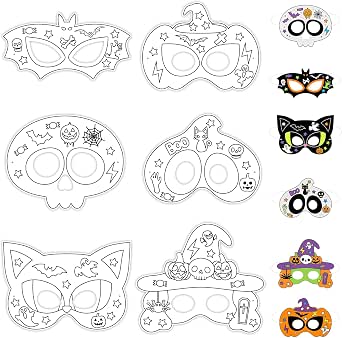 12-Pack DIY Halloween Coloring Masks with Elastic Bands