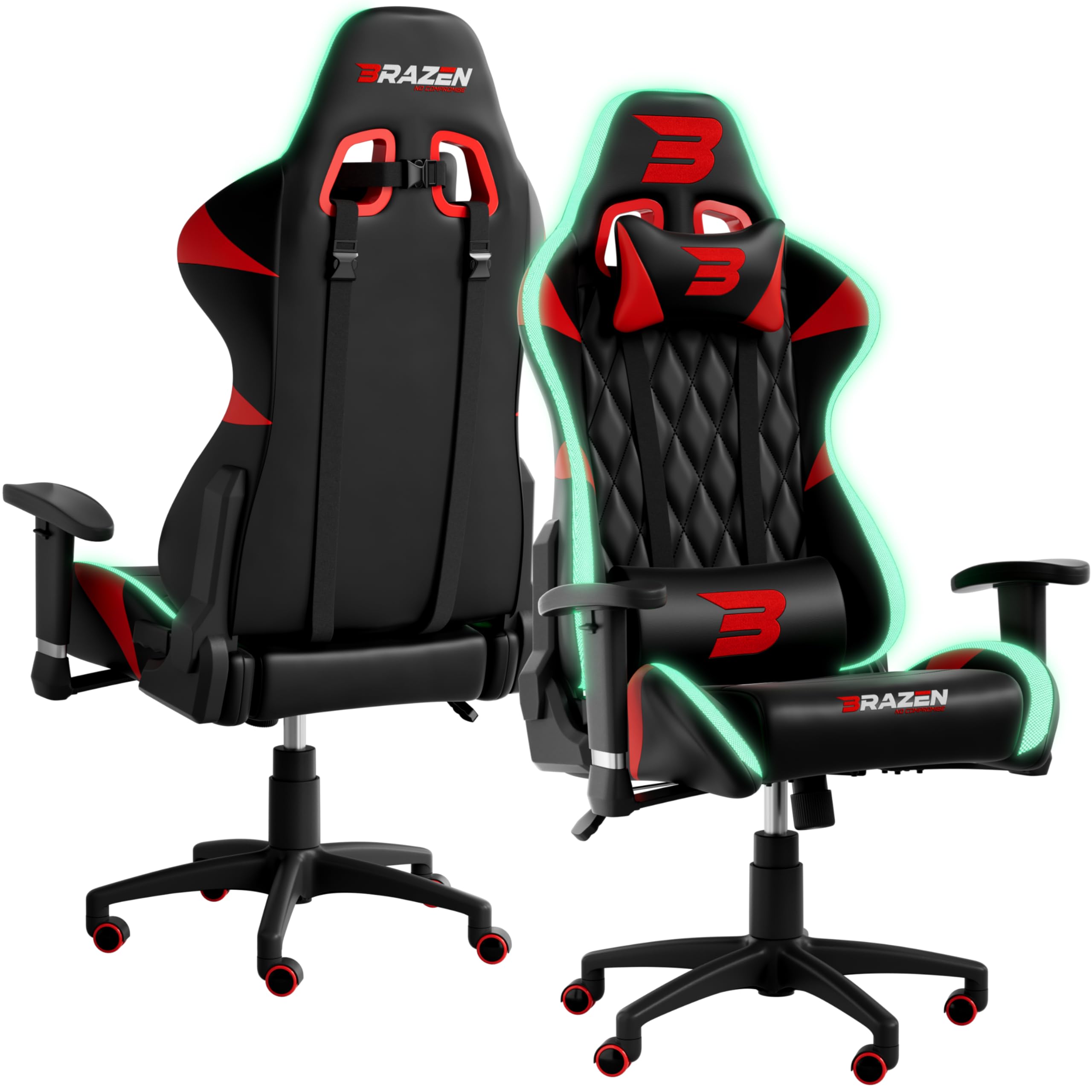 BraZen Vision RGB Junior Gaming Chair for Teenagers Small PC Office Racing Computer Kids Gaming Chair for Kids Junior Teen Video Game Chairs with RGB LED Lights - Black Red — image 1