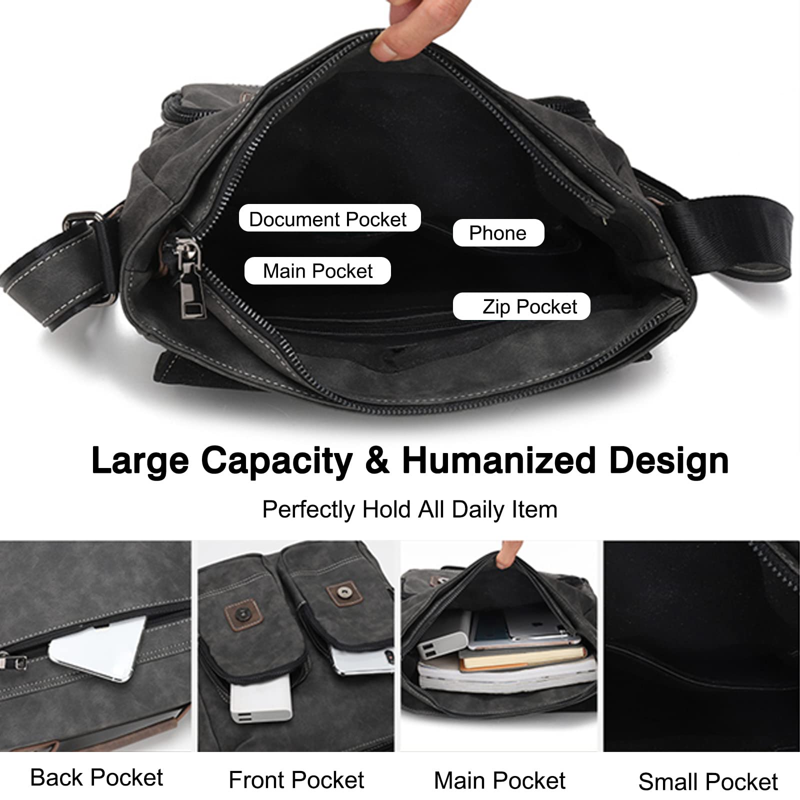 FANDARE Borsello Uomo Tracolla Borsa tracolla Uomo Pelle Borsa a Spalla Impermeabile Borsellino Uomo Tracolla per scuola Università Viaggio Lavoro Borsa a Spalla