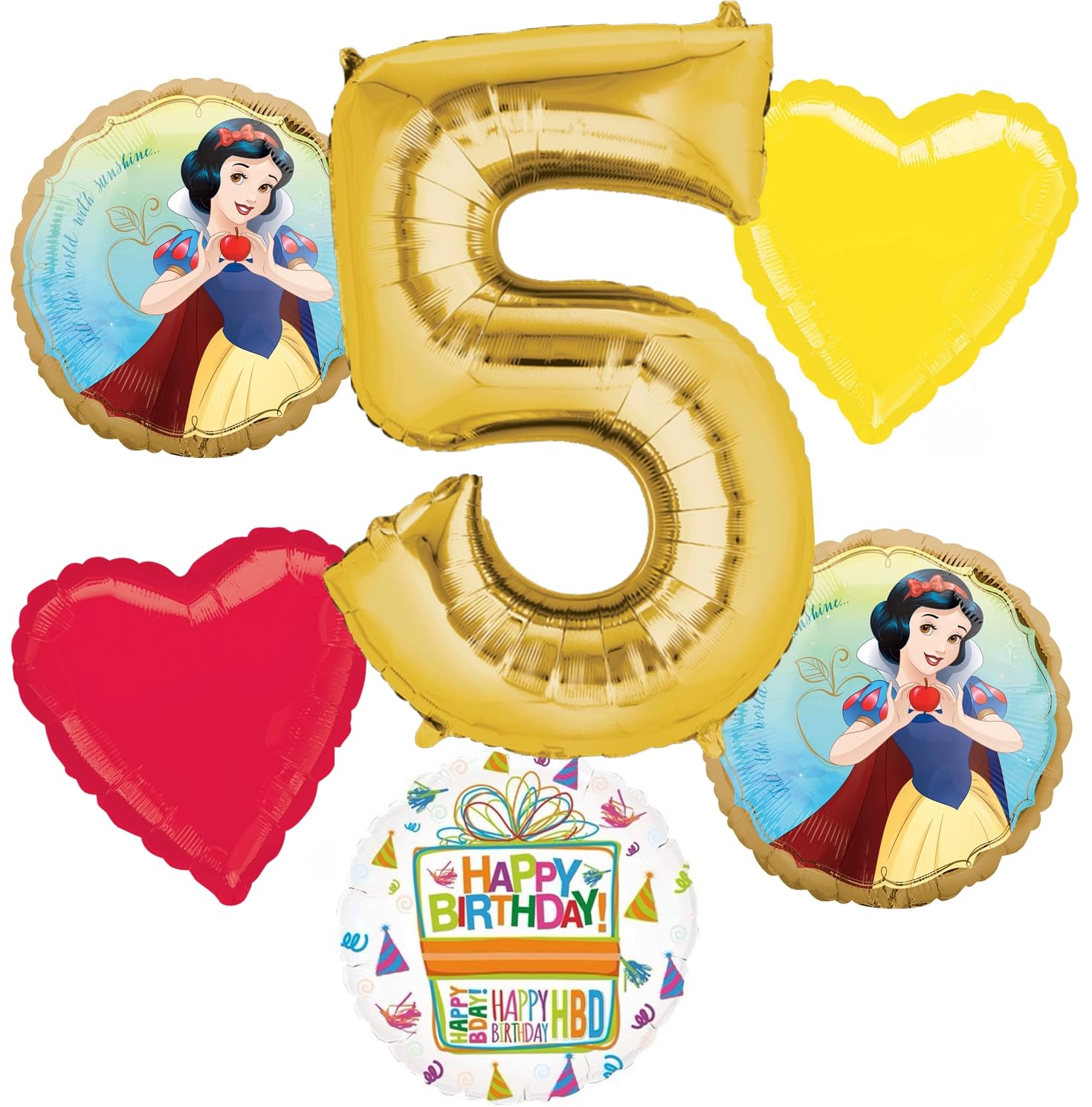Anagram Princess Snow White 5th Birthday Party Supplies 6pc Balloon Bouquet Decorations
