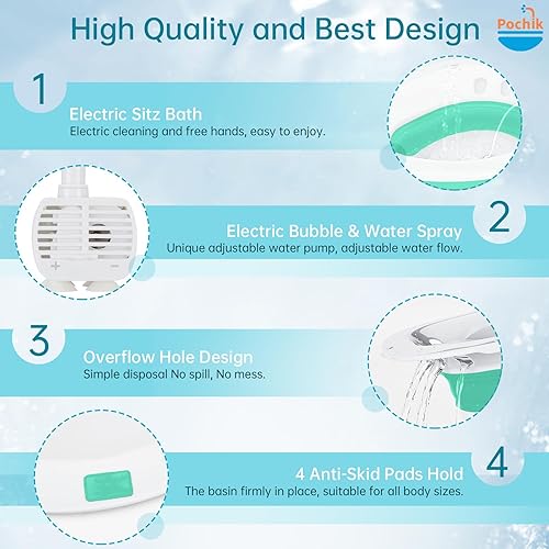 Vista 31 de Pochik Bañera eléctrica para asiento de inodoro, artículos esenciales posparto, hemorroides y cuidado posparto para remojo, kit de baño