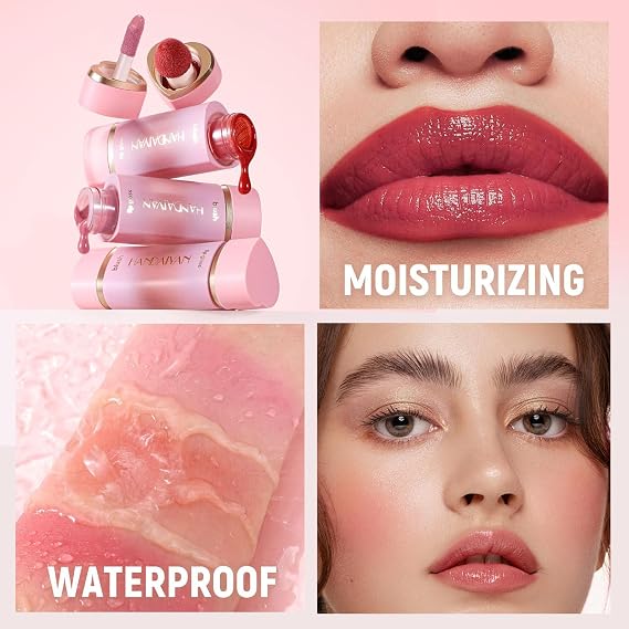 Liquid Blush for Cheeks, 2-IN-1 Lip Gloss Blusher With Double-Head Brush, Highly Pigmented Long-Lasting Blush Makeup and Lip Tint, Multi-use Moisturizing Creamy Blusher (Peach Pink)