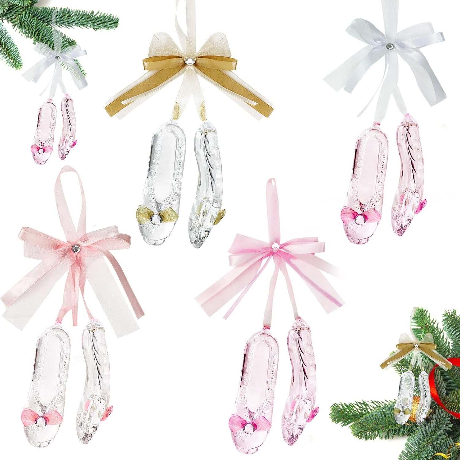 8 Pairs Acrylic Ballet Shoes Ornament Beautiful Christmas