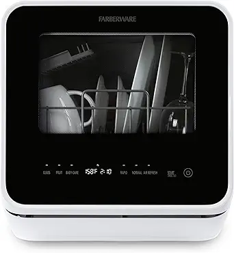 Farberware FDW05ASBWHA Complete Portable Countertop Dishwasher with 5-Liter Built-in Water Tank, 5 Programs, Baby Care, Glass & Fruit Wash, Black/White Original