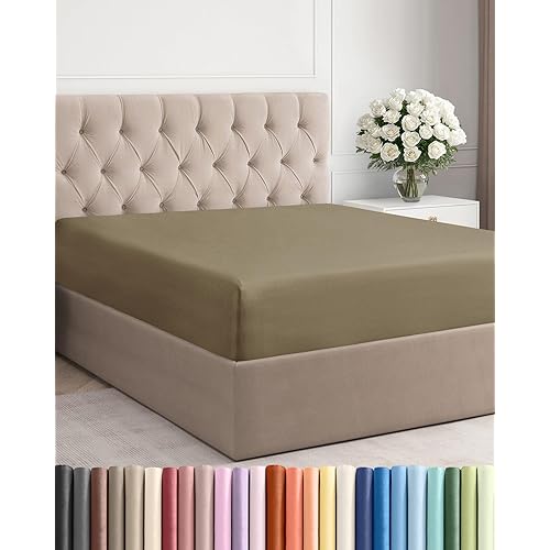King Fitted Bed Sheet - Bottom Single Fitted Sheet Only - Ultra-Soft Hotel Luxury Bedding w/ 8-16 Inch Deep Pockets - Breathable, Cooling & Wrinkle Free - Easy-Care, Fade & Shrink Resistant - Khaki