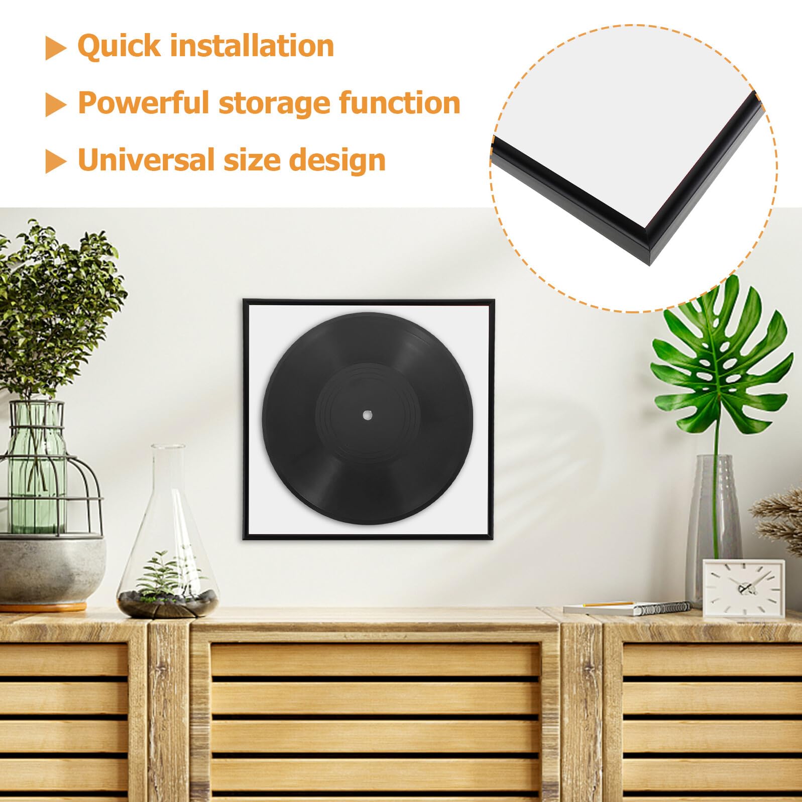 POPETPOP 2 Marcos Decorativos de Exhibición de Discos de Vinilo Negro de 12 Pulgadas para Pared, Soporte Artístico de Pvc y Madera, Adecuado para Estudio y Hogar