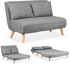 EVERGREENWEB - Convertible Sofa Bed | Relax Armchair Bed with 120 cm Mattress and Padded Cushion | 2 Seater Sofa Bed with Wooden Legs | Foldy Grey