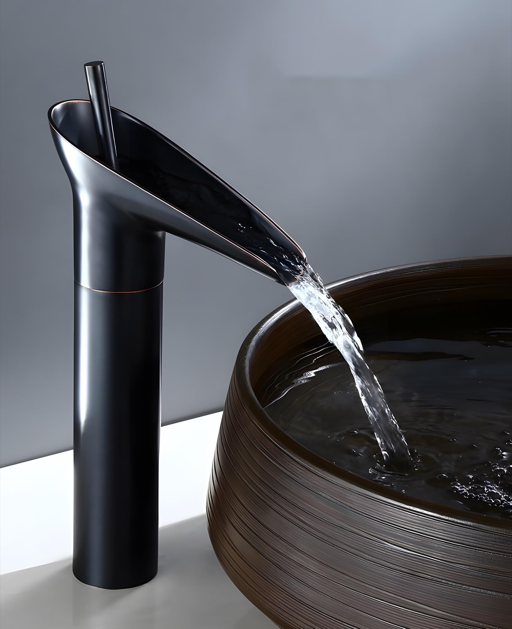 24x7 eMall Black Waterfall Basin Mixer for Bathroom Toilet Wash Basins Hot and Cold Water (Without pop-up) (Midnight Waterfall) Black, Brass Material, 12 Inches