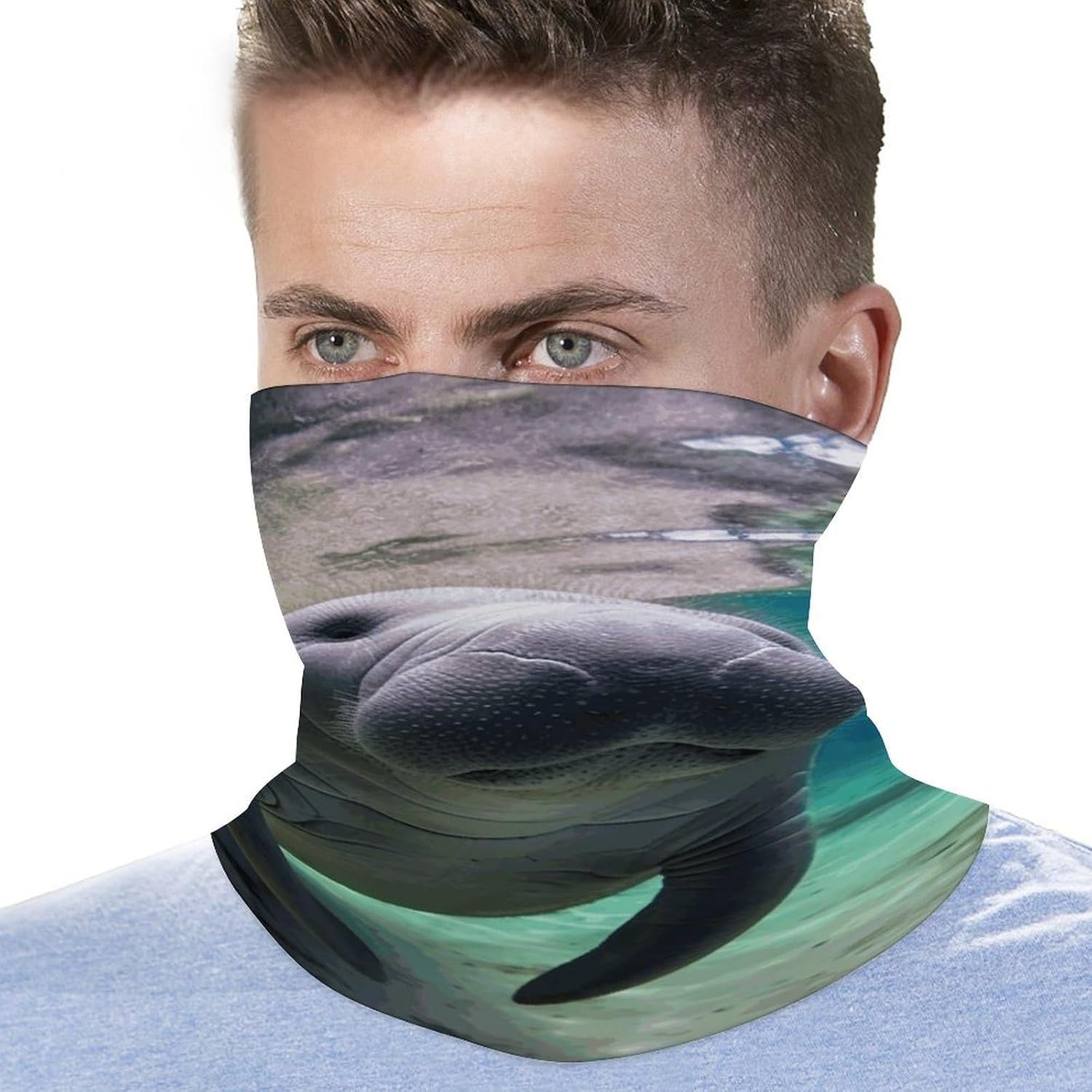 Cute Sea Animal Manatee Neck Gaiter UV Protection Polyester Face Gaiter Breathable Quick Dry Head Wrap Multifunctional Stretchy Seamless Bandana for Outdoor Cycling Hiking Skiing Running