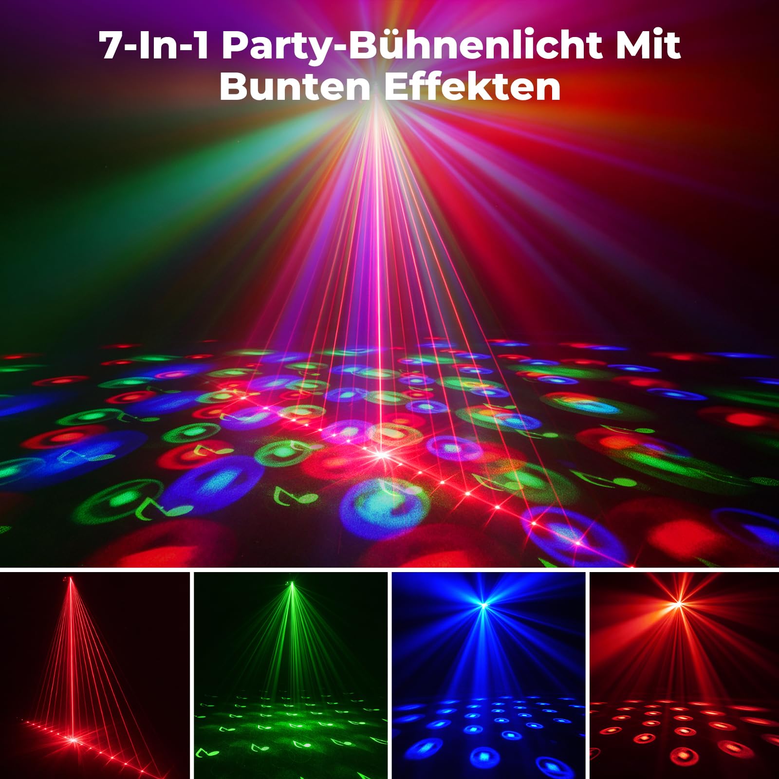 7-in-1 Discokugel, Discolicht Partylicht mit Doppel Bällen, Musikgesteuertes DJ Licht, RGB LED Disco Licht, UV Effekt, Rotierende Discokugel für Club, Karaoke, Party, Halloween, Weihnachten