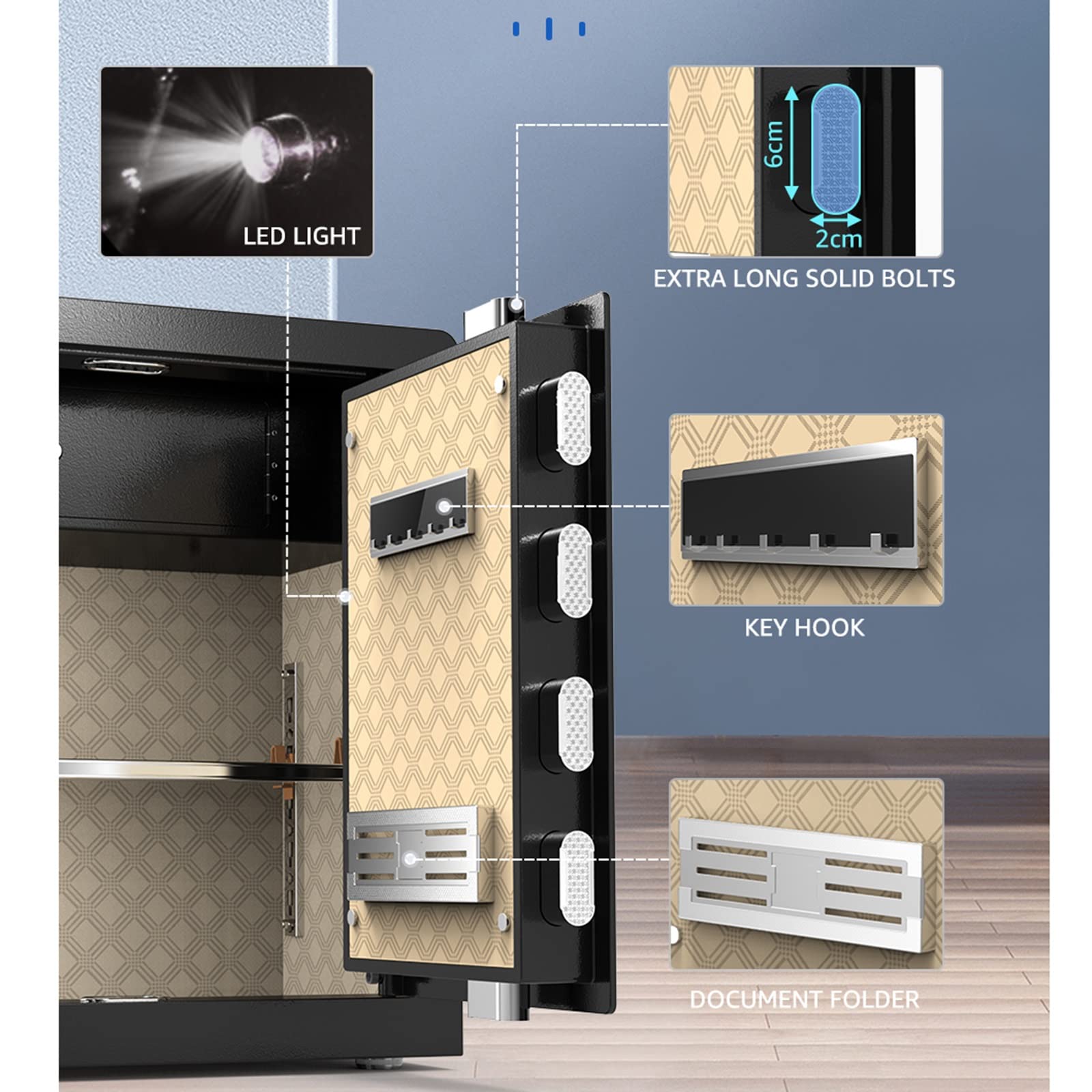 Armadietti per ufficio Armadietto for ufficio Cassetta di sicurezza in acciaio con tastiera elettronica, perfetta for casa, ufficio, hotel, archiviazione aziendale, 22,05x15,75x12,99 pollici, nero Arm
