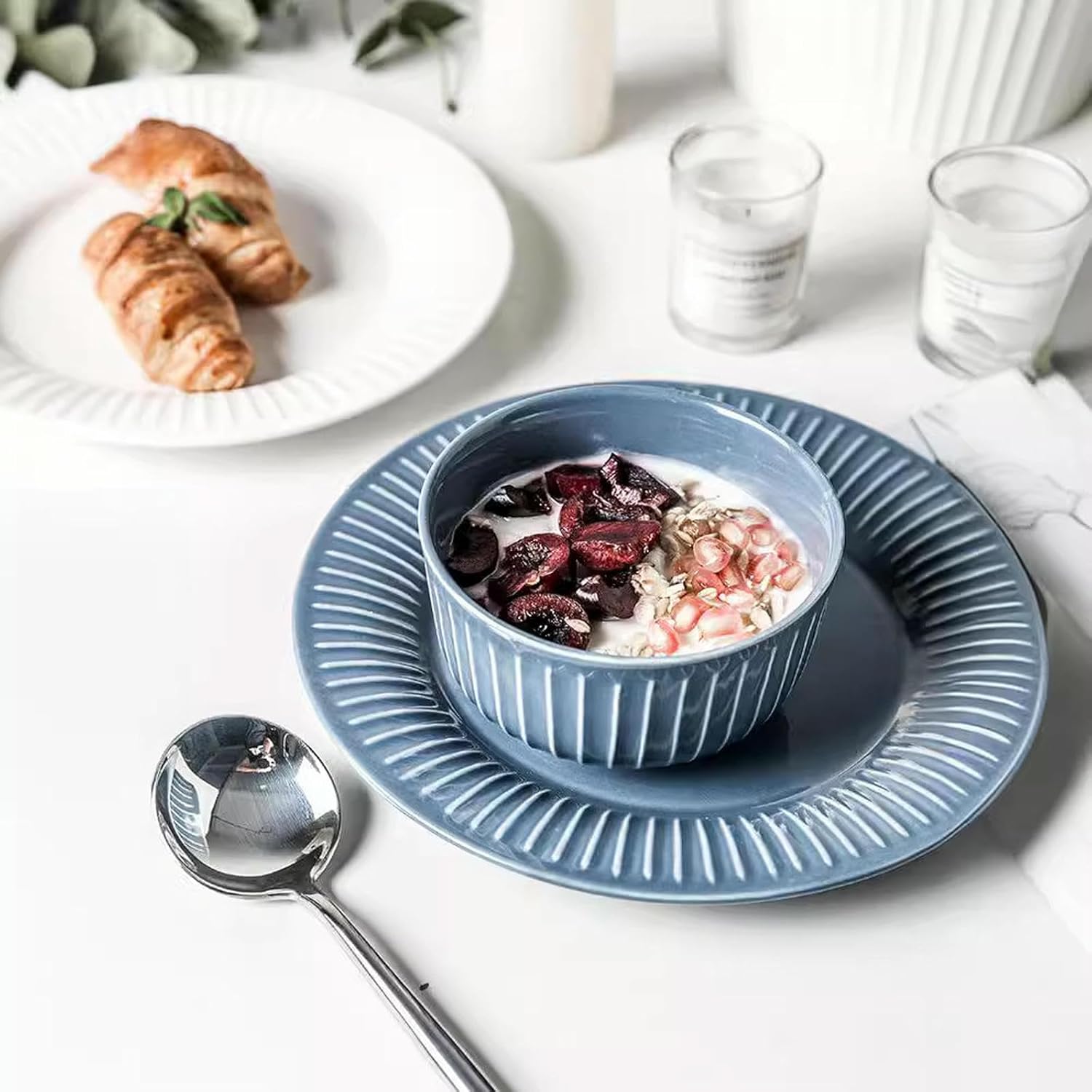 Vintage Rice Bowls ，Ceramic Tableware Rice BowlHome creative ceramic rice bowl simple personality hotel tableware-taste dish,(8.5 inch flat disk)