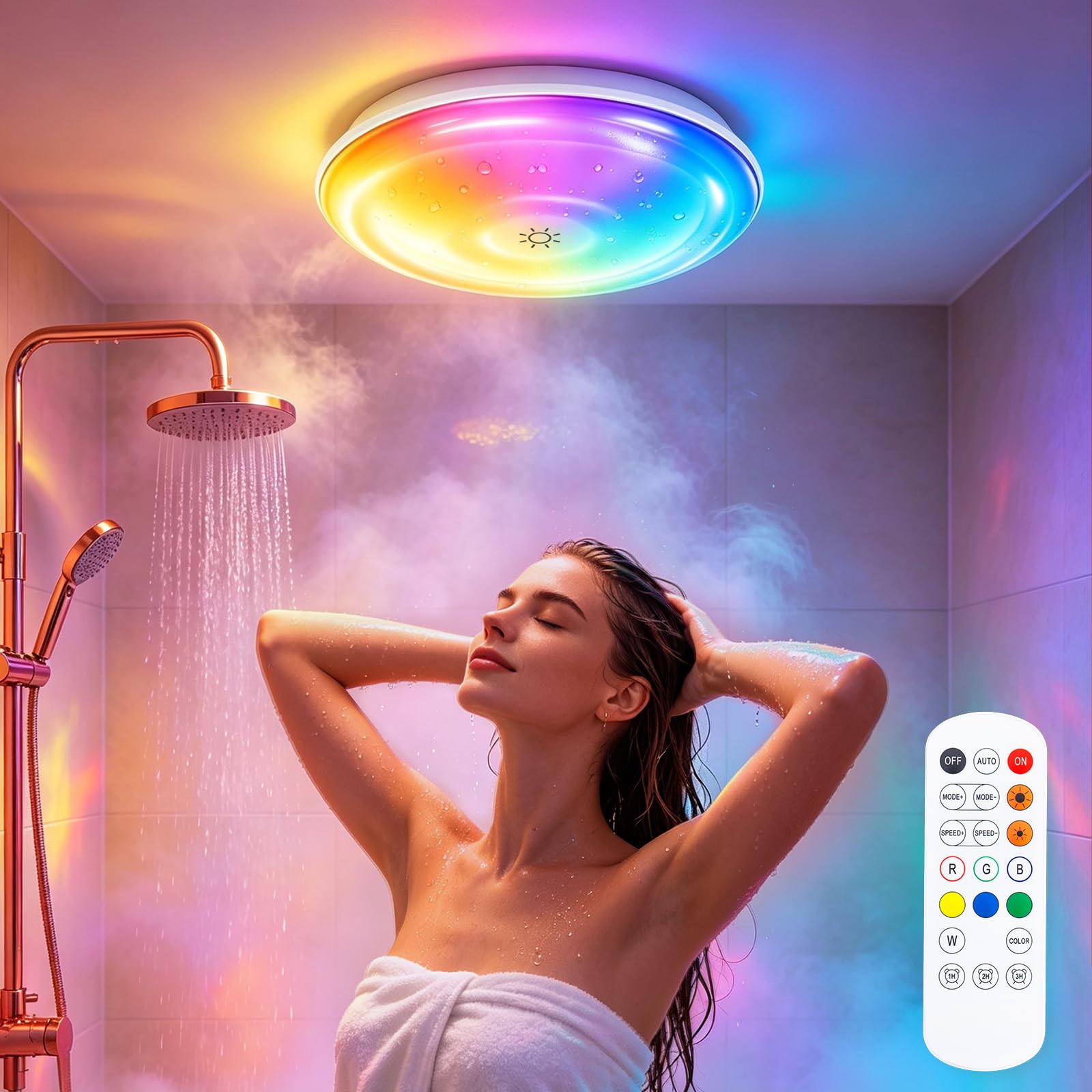 Shower Lights IP65 Waterproof, Rechargeable Ceiling Light
