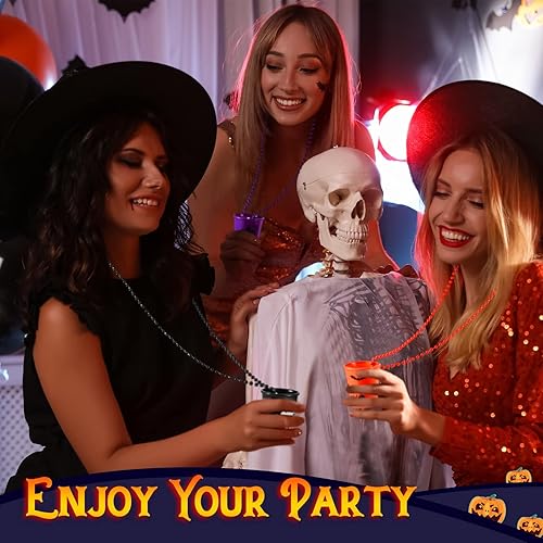 Miniatura 5 de Paquete de 12 vasos de chupito de Halloween en collar de cuentas, calavera, vasos de chupito de plástico, vasos fantasma, collares surtidos de vasos