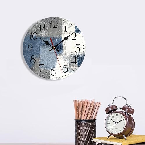 Miniatura 6 de ArtSocket Reloj de pared de madera, silencioso, sin tictac, azul, blanco, gris, pintura abstracta, gris, vintage, líneas modernas, relojes de pared
