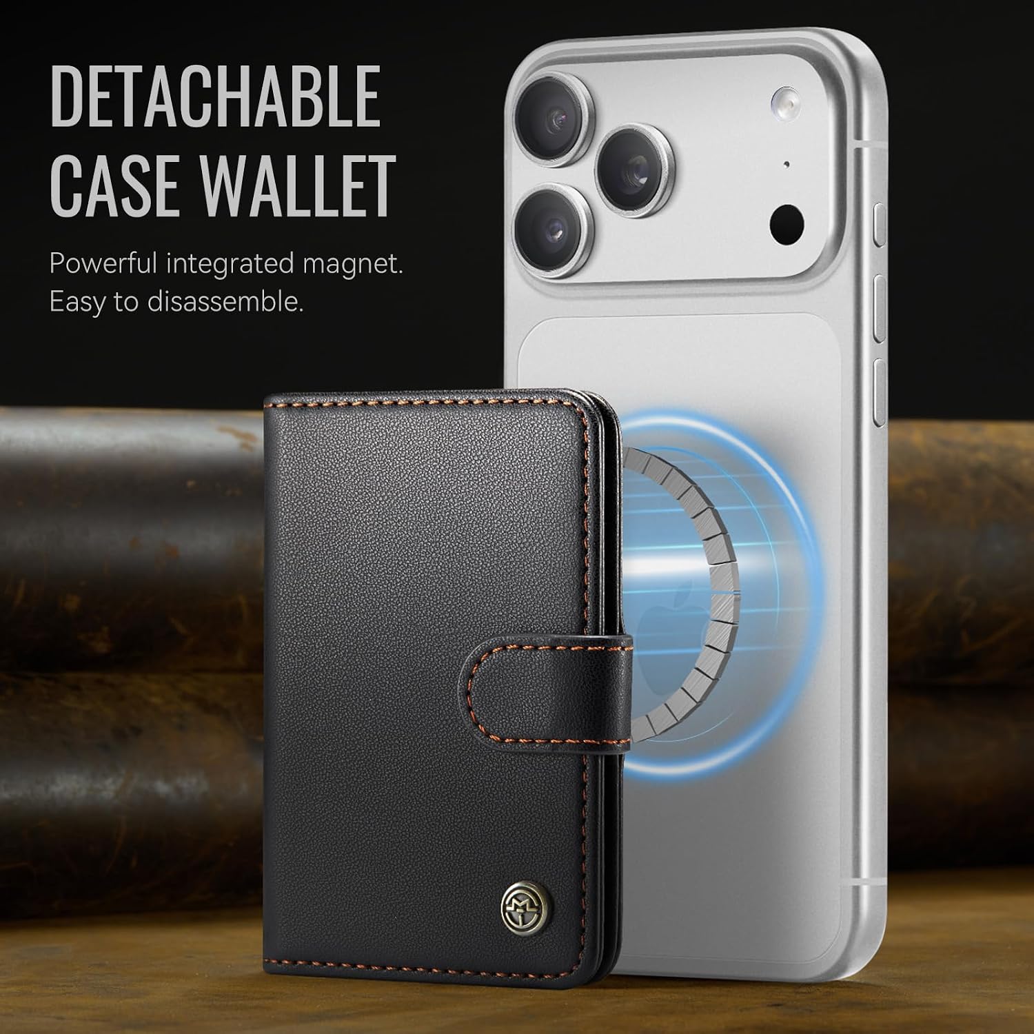 for Magsafe Wallet, Magnetic Phone Wallet with RFID Blocking 6-Card Holder for Men Women Minimalist Slim PU Leather Kickstand for iPhone 17 Air 16 15 14 13 12 Pro Max Plus, Elegant Black