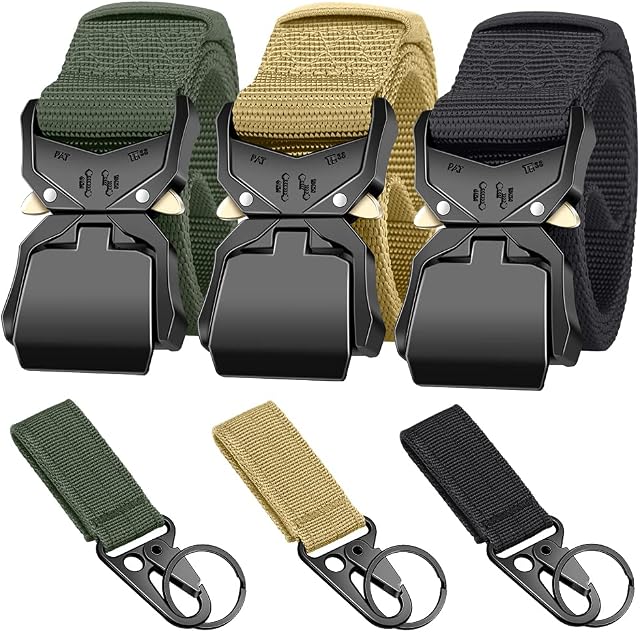 Ginwee 3-Pack Tactical Belt,Military Style Belt, Riggers Belts for Men, Heavy-Duty Quick-Release Aluminum alloy Buckle with extra MOLLE Hook
