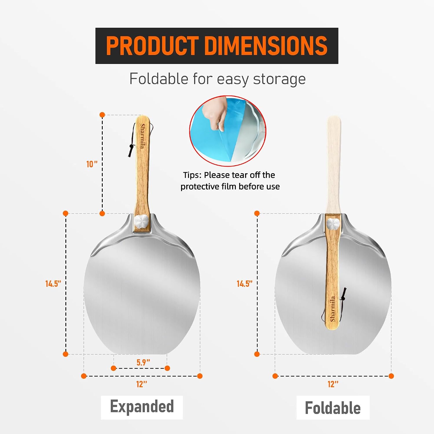 Pizza Peel 12 Inch Apple Shaped Aluminum Paddle, Foldable Oven Spatula