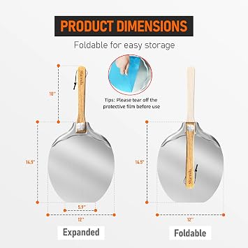 Pizza Peel 12 Inch Apple Shaped Aluminum Paddle, Foldable Oven Spatula