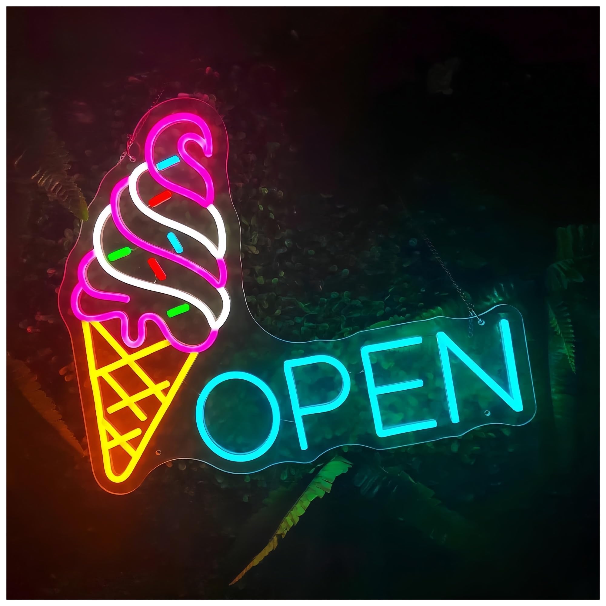SHOUXI Sign Lamp Ice Cream Open Neon Signs Apply to Ice Cream Shops Restaurants The Shape of The Atmosphere Lamp 50X42cm