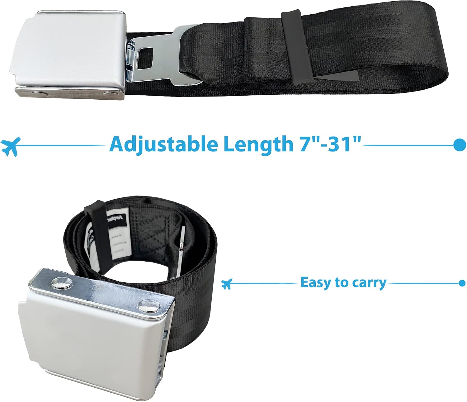 WaiNynyda Airplane Seat Belt Extender, Seatbelt Extender Adjustable 7-31" for Most Airplane Except Southwest Airlines (Black)
