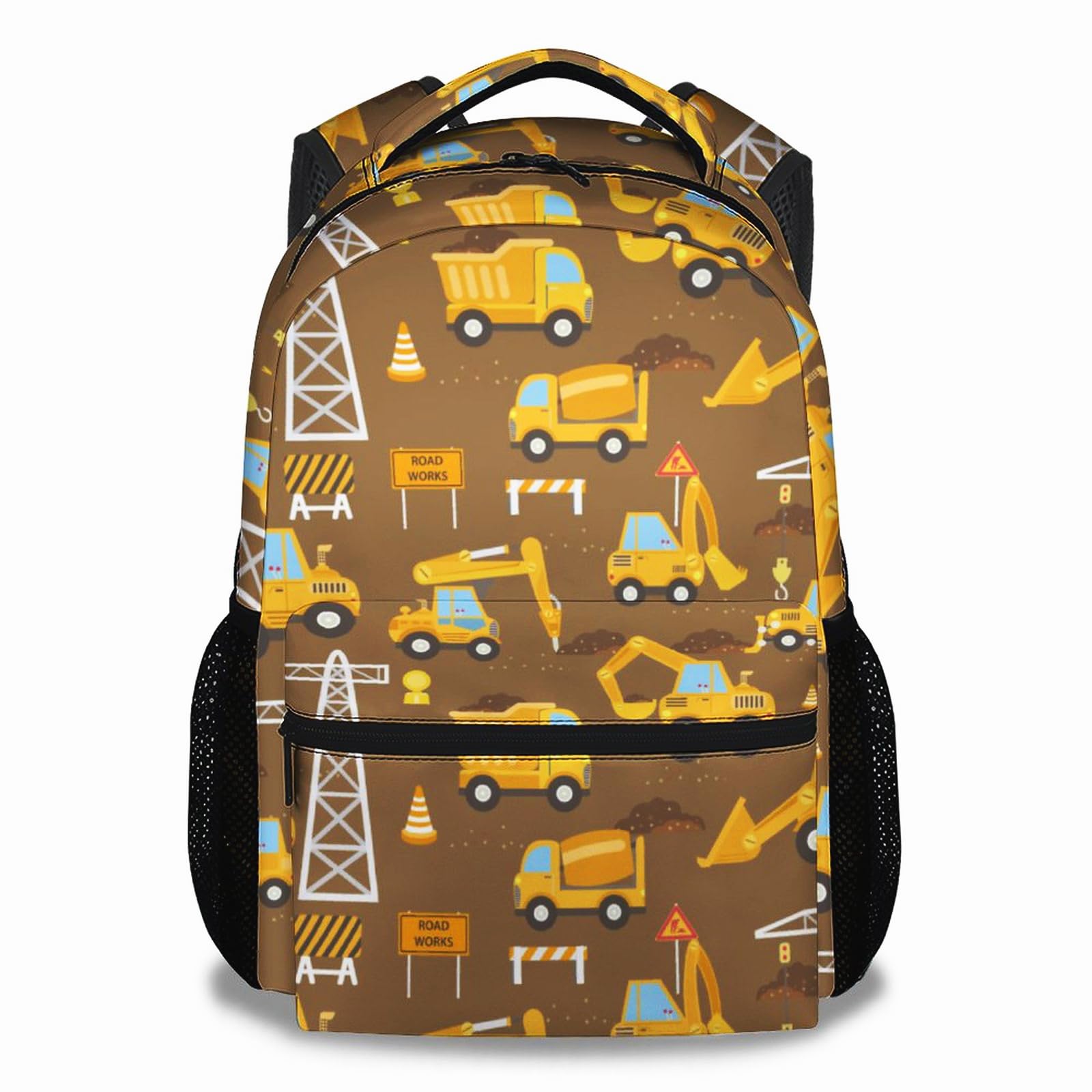 AIOMXZZ Boys Backpack, Construction Truck Backpacks for Kids, 16 Inch Toddler Bookbag for Elementary Preschool Kindergarten, Engineering Vehicle