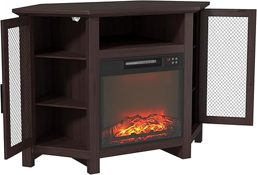 Miniatura 9 de Juego de soporte de TV con chimenea de 70 pulgadas, centro de entretenimiento con insertos de chimenea eléctrica, calentador con gabinetes,