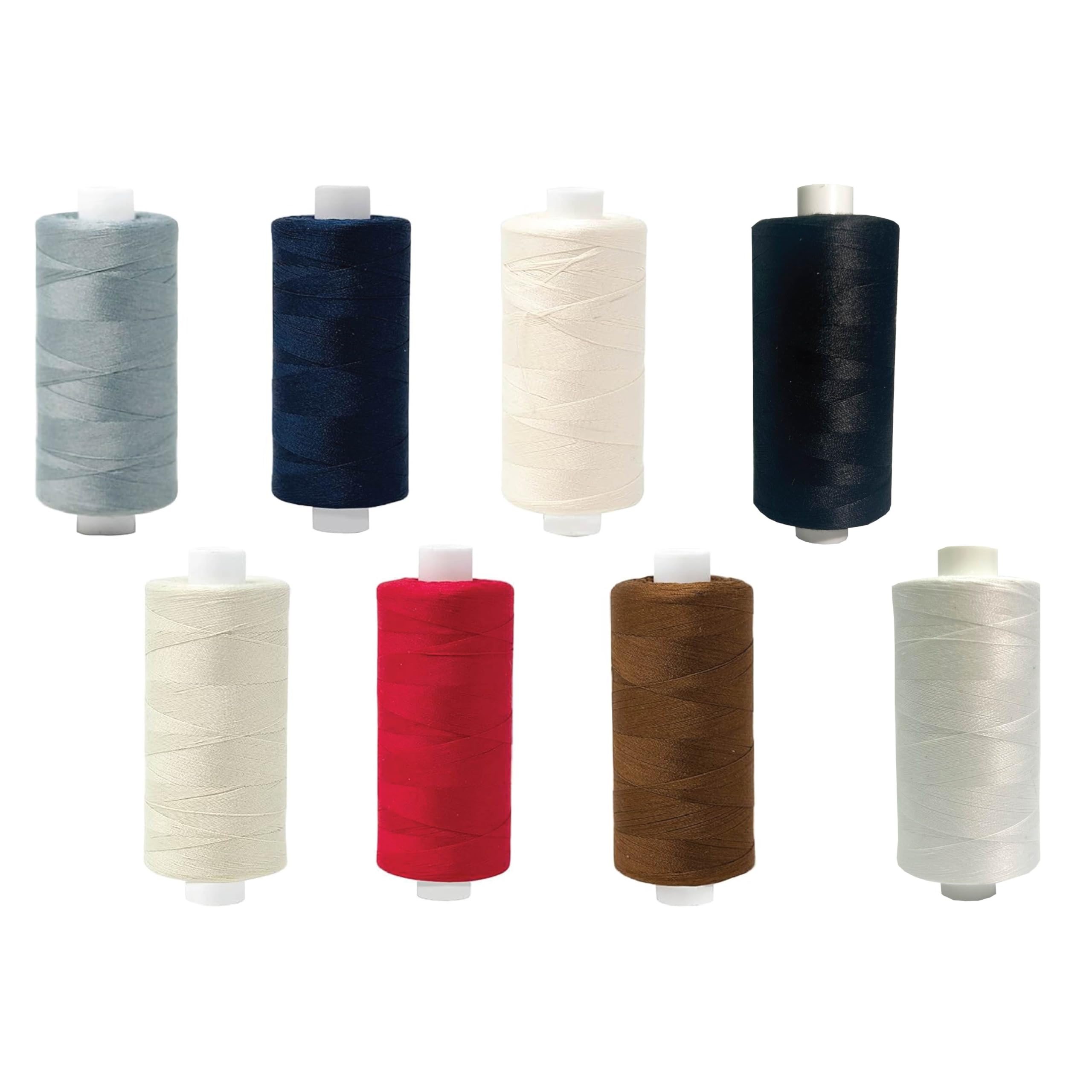 Korbond Juego de hilos multicolor de 8000 m, 8 bobinas de hilo de poliéster de 1000 m, negro, blanco, azul marino, rojo, crema, gris, marrón y natural