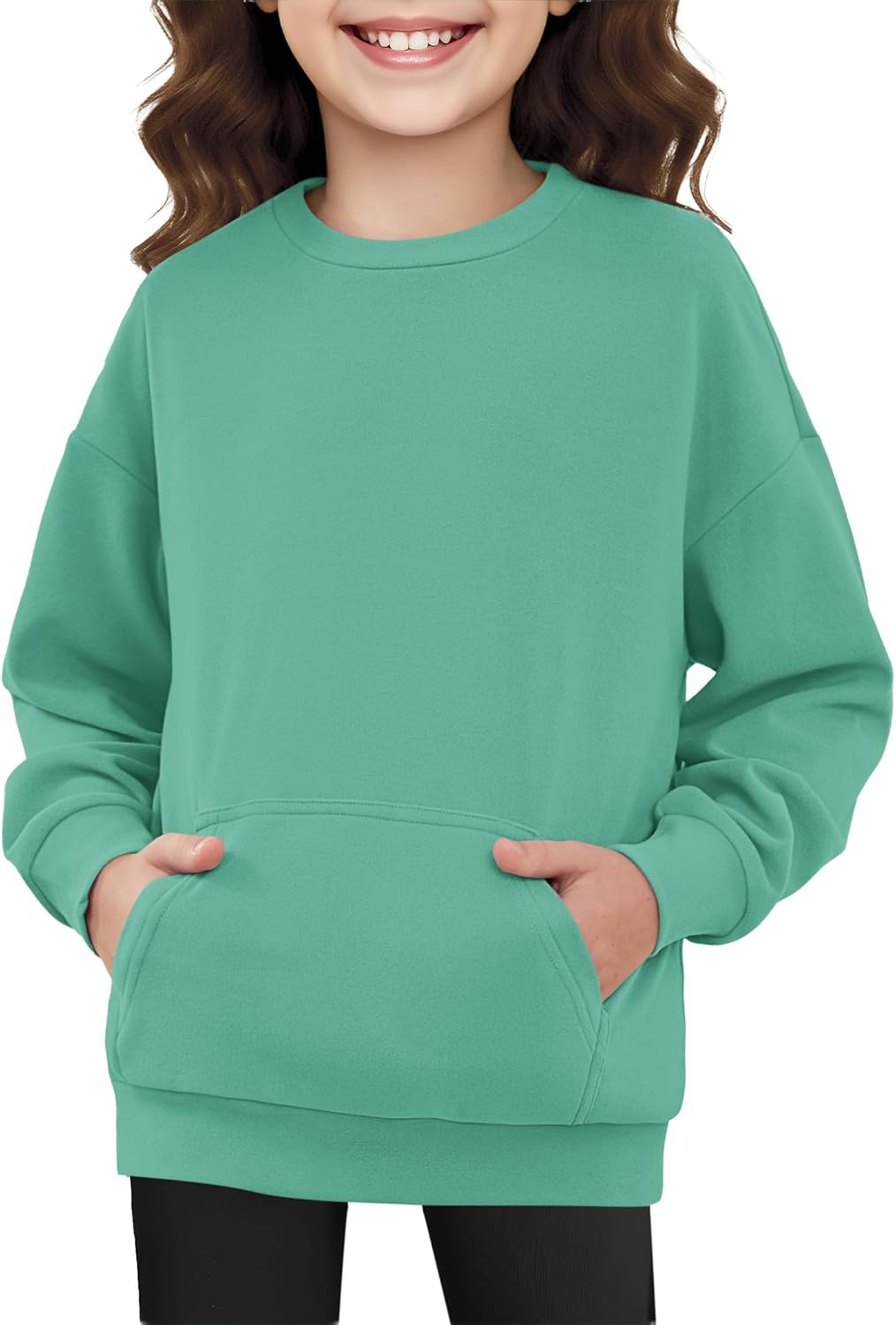 Girls Crewneck Sweatshirts Kids Cute Hoodless Oversized Fleece Pullover Drop Shoulder Tops