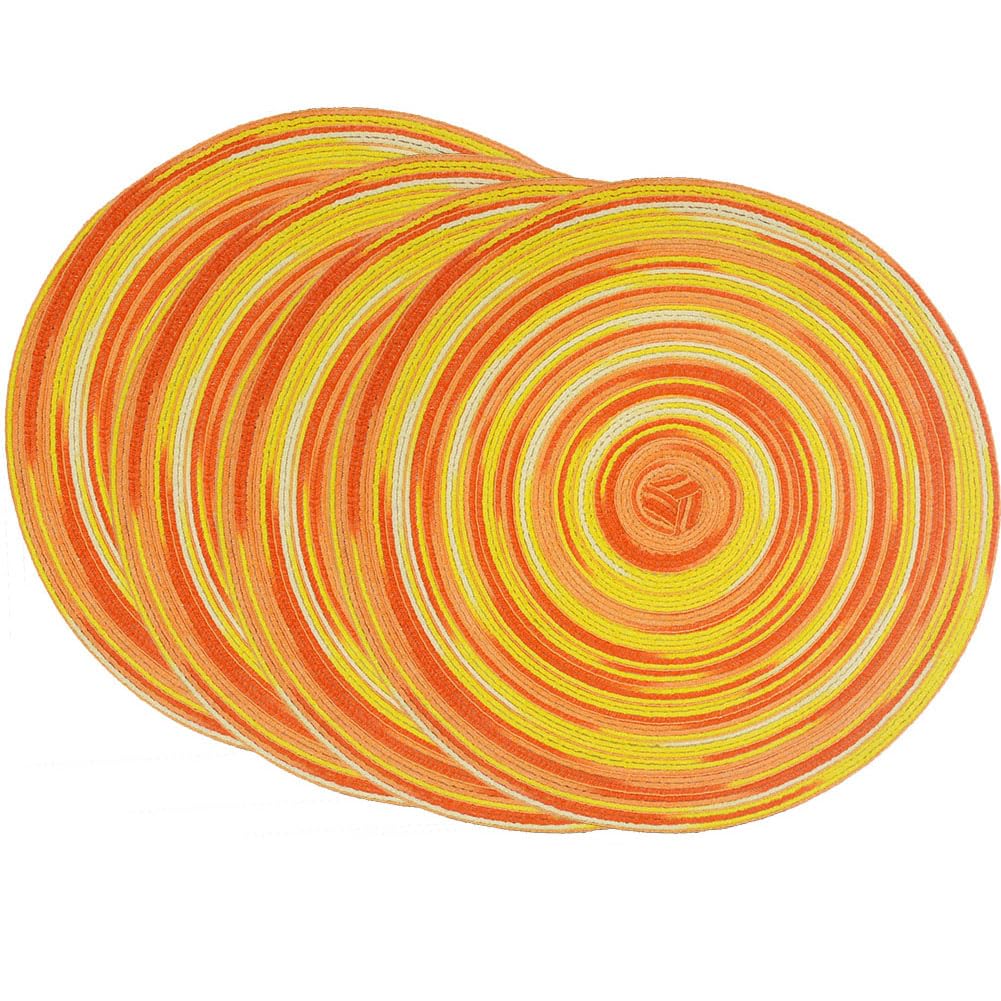 SCF2017 30CM Round Woven Cotton Yarn Placemats Heat Resistant Table Mats Set of 4,Yellow+orange โ image 1