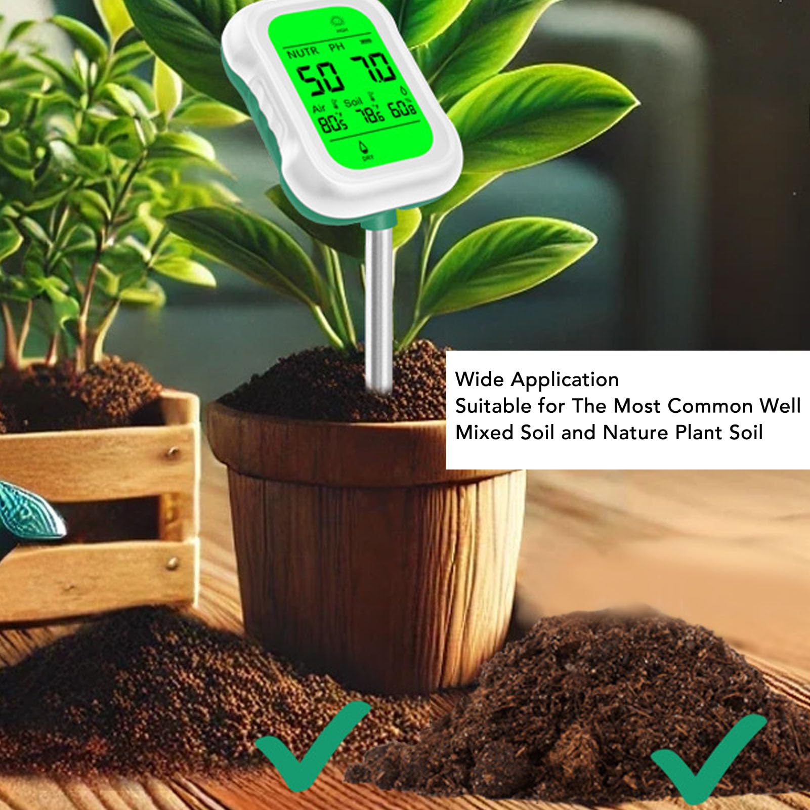 Bewinner 7 in 1 Tester del Suolo Digital P H Temperatura della fertilità Messore di Luce Solare con Display LCD Rotante, Monitoraggio 'impianto di Parametri Multipli per Piante da