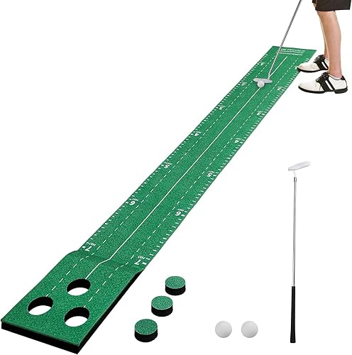 Wekin Juego de putting green para interiores, juego de golf con putter de metal y pelotas de golf, tapete de entrenamiento para patio trasero,