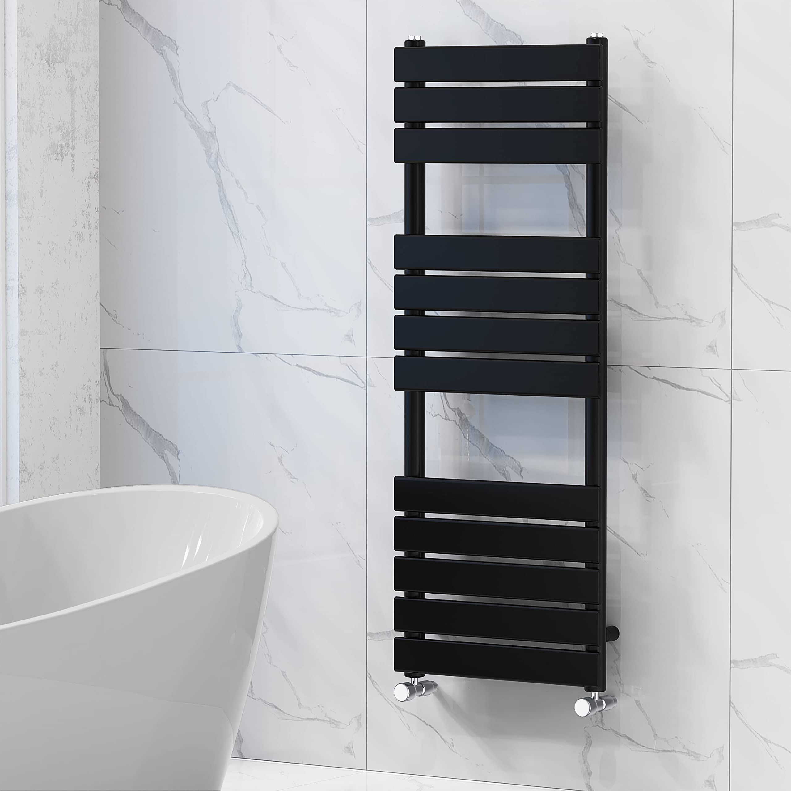 NRG Bathroom Flat Panel Heated Towel Rail Radiator 1200×450mm Black