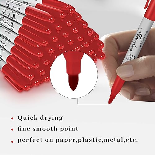 Miniatura 2 de Epakh Paquete de 200 marcadores permanentes a granel, marcadores permanentes de punta fina, marcadores impermeables a prueba de manchas, funciona en