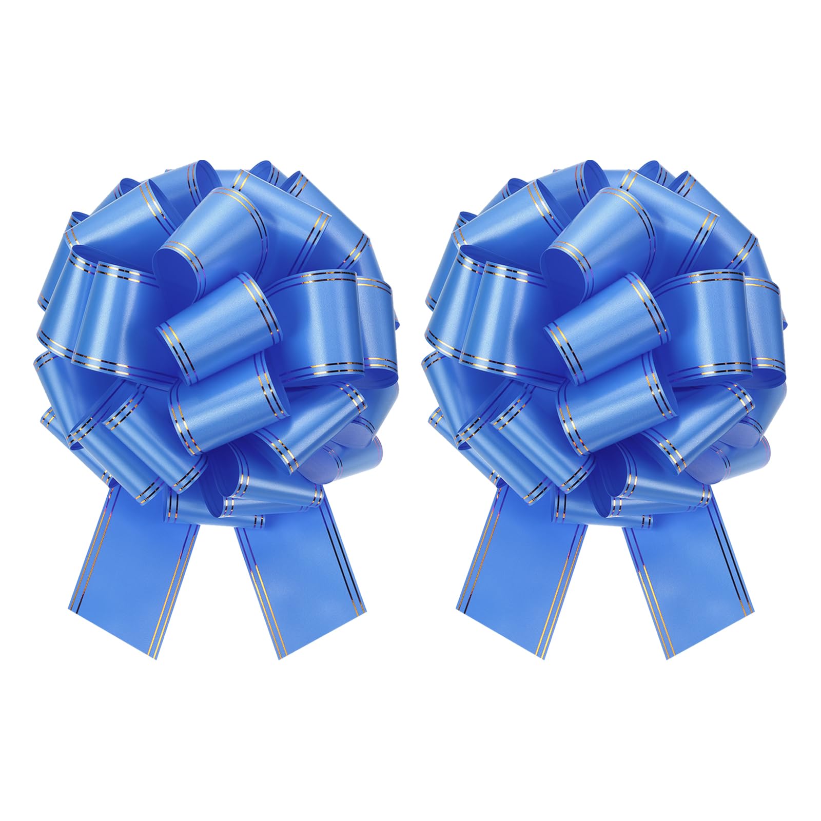 sourcing map 2 Pcs 10 Inch Giant Large Pull Bow Big Metallic Car Bows Ribbon with Gold Edge for Wedding Presents Gift Wrapping Christmas, Blue โ image 1