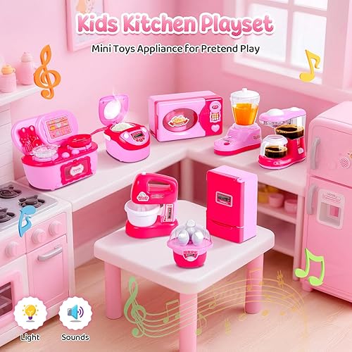 Miniatura 2 de Coherny Juego de juguetes de cocina con electrodomésticos de cocina realistas, muebles de casa de muñecas en miniatura con licuadora de nevera de