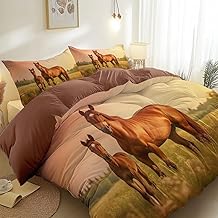 Twin XL Reversible Duvet Cover Set Gray Purple, Soft Breathable Microfiber Bedding Set with Nature Summer Foal Sunset Printed Pattern, Zipper Closure-Corner Ties for Teens and Adults