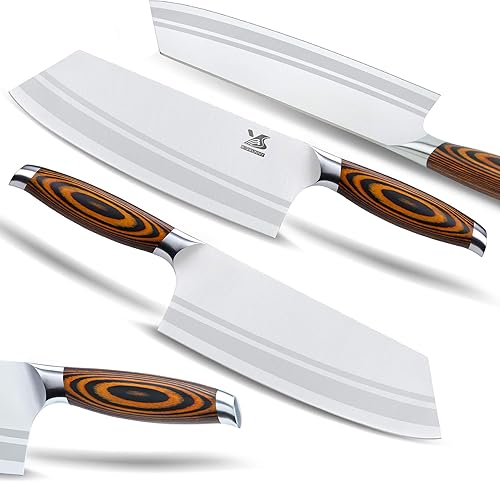 Miniatura 8 de MSY BIGSUNNY Juego de cuchillos de cocina de 7 piezas, acero inoxidable alemán para cuchillos de chef con mango de madera de Pakkawood, juego de