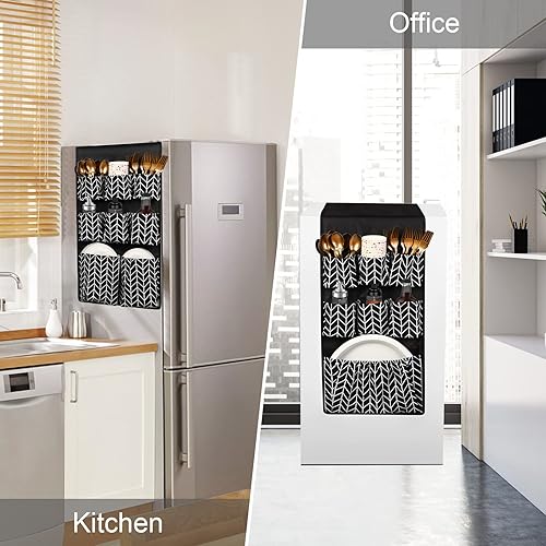 Miniatura 9 de Mayniu Mini organizador de refrigerador con 15 bolsillos, dormitorio y oficina, organizador doble sobre el refrigerador para platos, cubiertos,