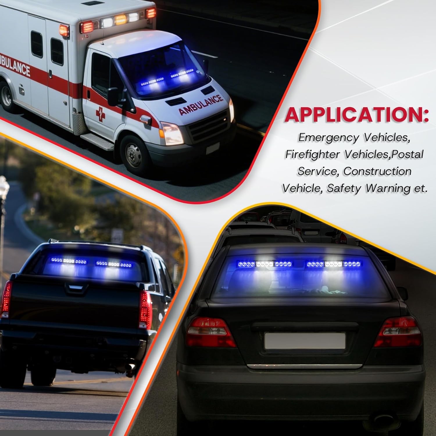 Blue White LED Emergency Lights for Vehicles First Responder Strobe Lights Bar for Firefighters Police Trucks Blue and White 23 Flash Patterns 2pcs 12.8 inch Wireless Remote Control Warning Lights