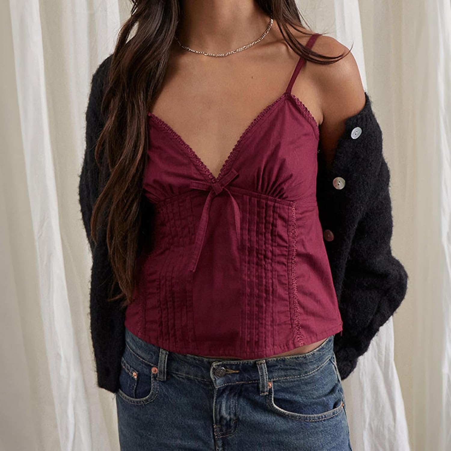 Women Y2K Babydoll Cami Top Sleeveless Backless V Neck Cute Summer Going Out Tank Tops - Image 2