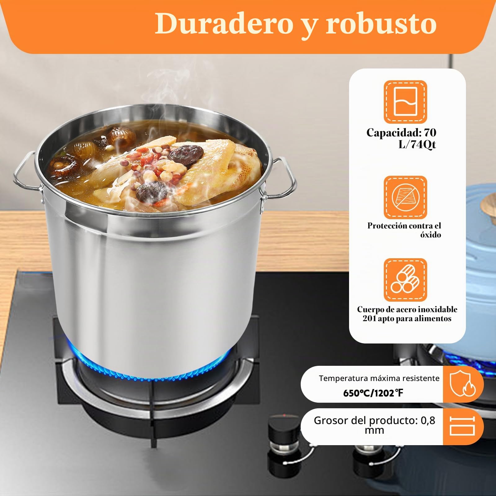 50L olla de cocina, olla grande de 40 cm de acero inoxidable con tapa y asas retráctiles, ollas grandes de gran capacidad para cocinar verduras para cocinar a fuego lento, asar y mantener