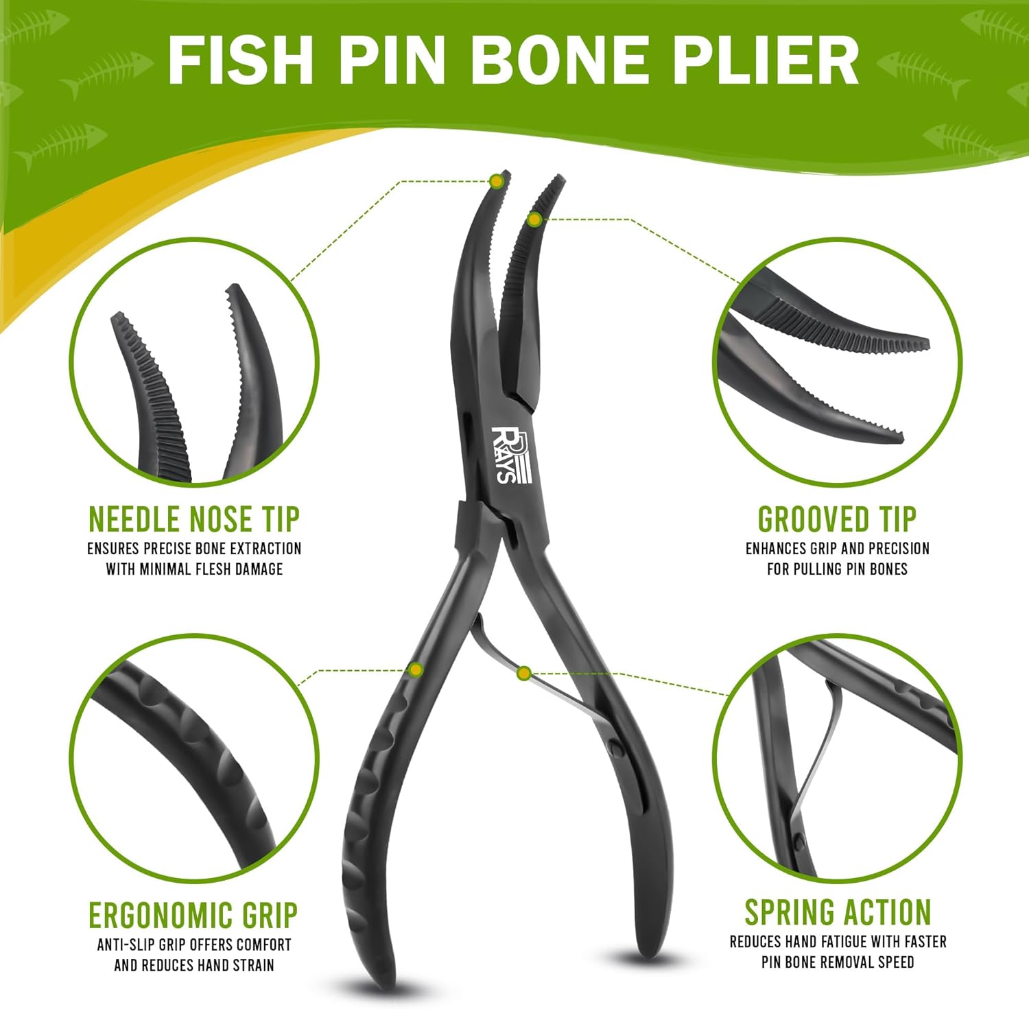 Fish Bone Pliers/Tweezers – Serrated Jaw Plier + Flat & Slant Tweezers | Stainless Steel Pin Bone Remover & Deboning Tools for Salmon, Trout & All Seafood
