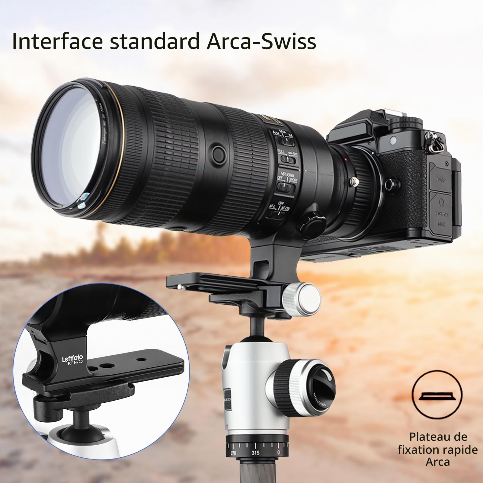 Leftfoto Pied d'objectif de rechange pour objectif Nikon AF-S Nikkor 70-200 mm f/2.8E FL ED VR - Style Arca-Swiss