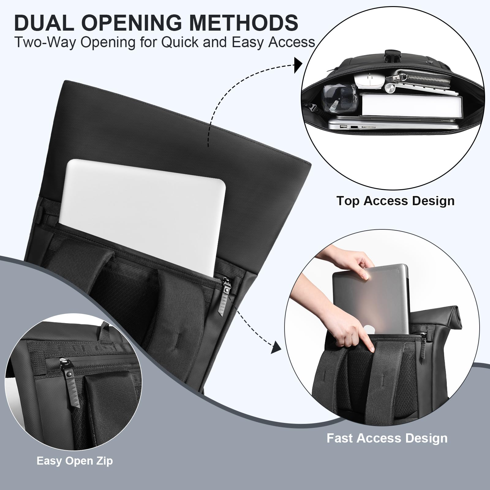 hk Sac à Dos Rolltop Imperméable Sac à Dos Ordinateur Portable 16 Pouces | Sac à Dos Extensible 27L Grande Capacité avec Compartiment Accès Rapide pour Travail Voyage Université Cyclisme Camping