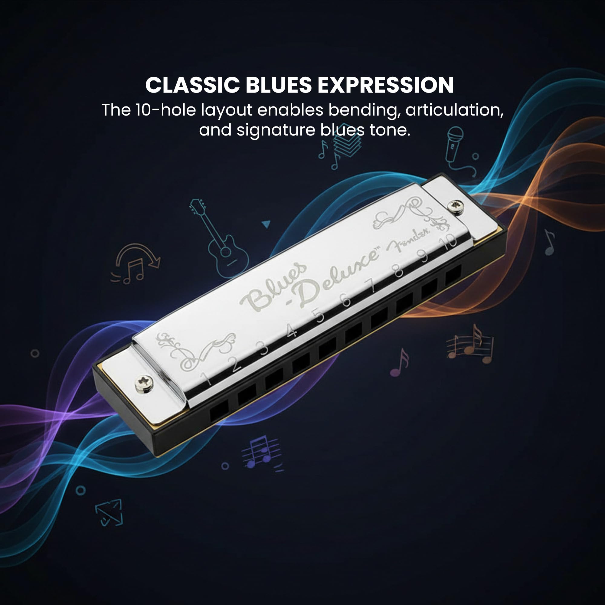 Amazon.com: Fender Blues Deluxe Harmonica - Key of D Bundle with