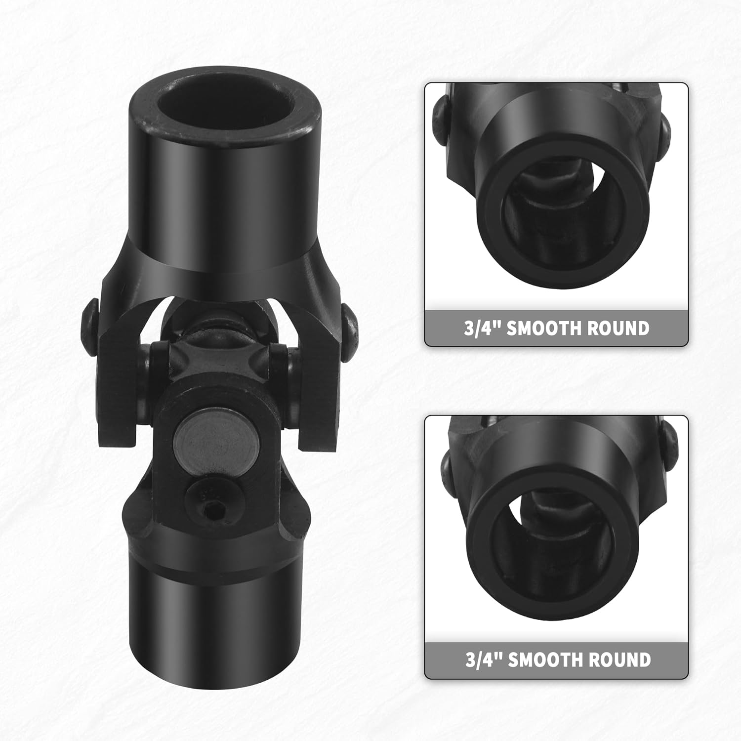 3/4" Round x 3/4" Smooth Round Steering Universal Joint Black 96mm Single U-Joint Shaft