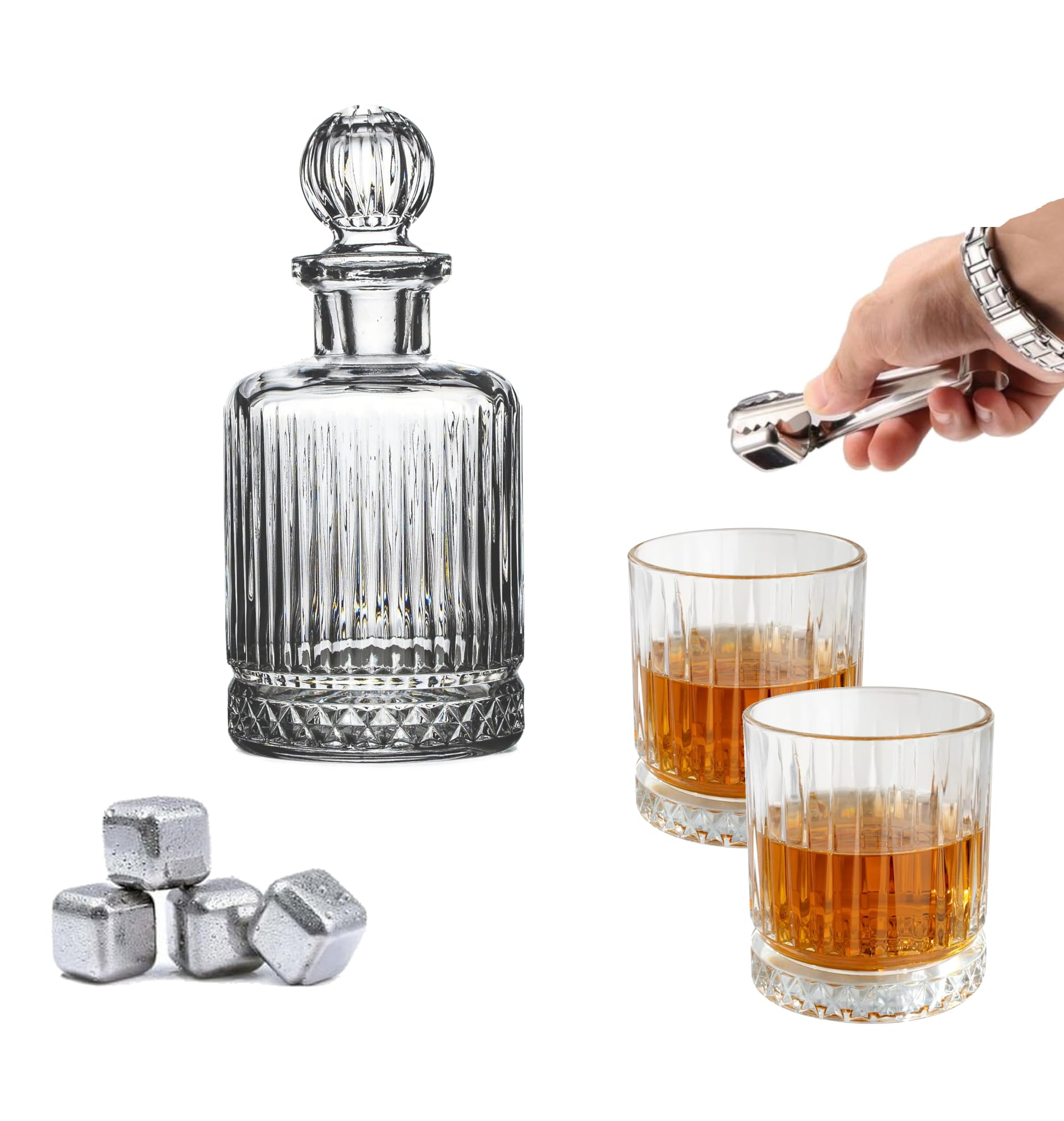 Odi Home Cam Karaf Sürahi ve 2 Adet 265 ml Bardak - Viski Seti - Su Meşrubat Viski Şişesi 1100 ml