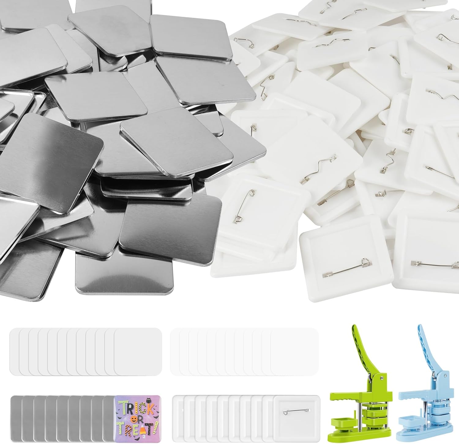 100 Sets 75mm/3inch Button Making Supplies, Pin Back Button Parts for Badge Maker Machine, Including Plastic Badge Pin Back Cover, Metal Covers,Blank Paper and Clear Plastic Film