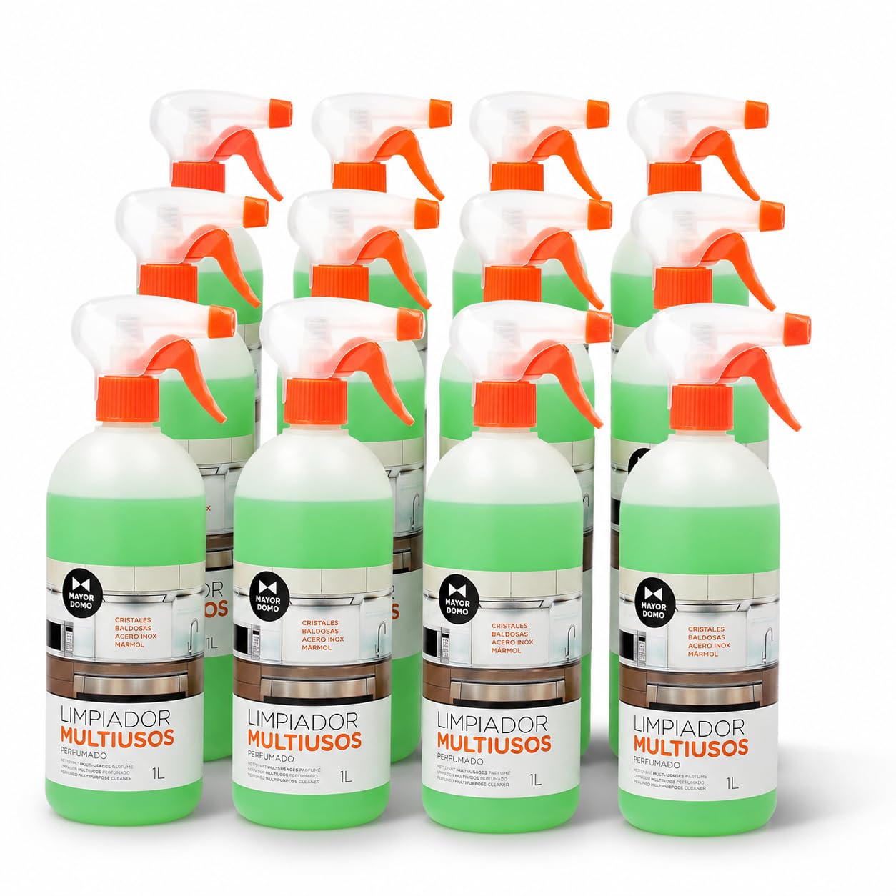 Maiordomo Limpiador Multiusos Perfumado con Pulverizador 12 Litros RASMACOR | Pack 12 unidades - Todo tipo de superficies y electrodomésticos